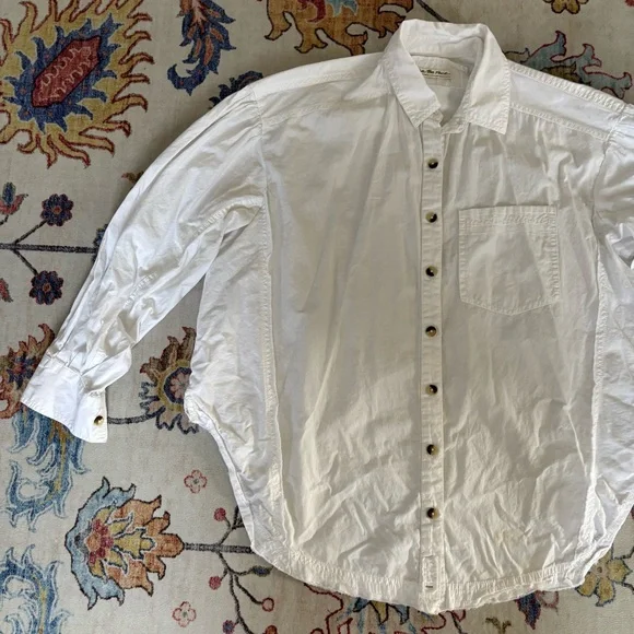 Free People Happy Hour Solid Poplin Top in White Button Down Shirt XS - Picture 5 of 10